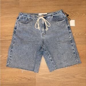 Statement jean shorts jorts length with drawstring waist womens size Large NWT